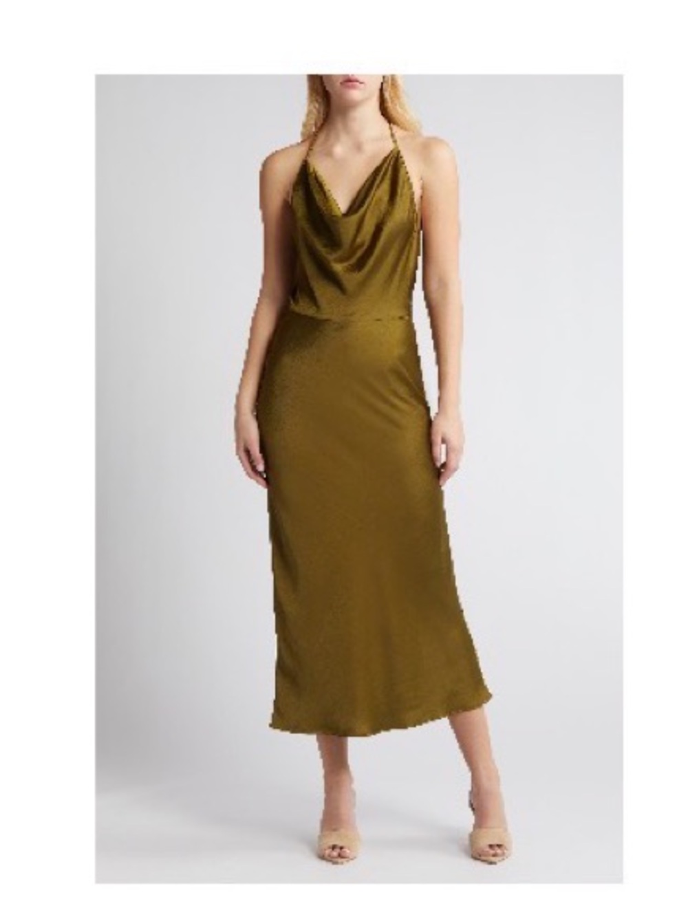 EUC Chelsea28 Olive Cowl Halter Midi Dress